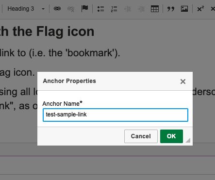 screen shot of anchor link text